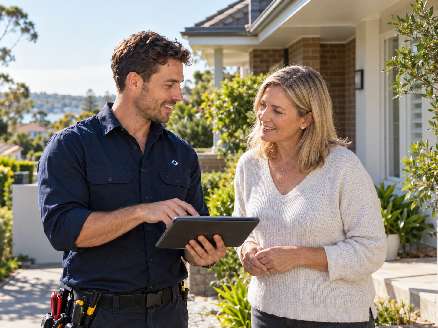 Whitford electrician explaining the work to a homeowner