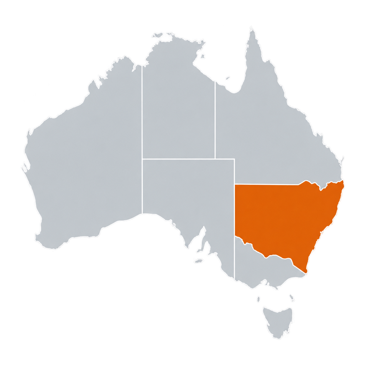 New South Wales highlighted on a map of Australia