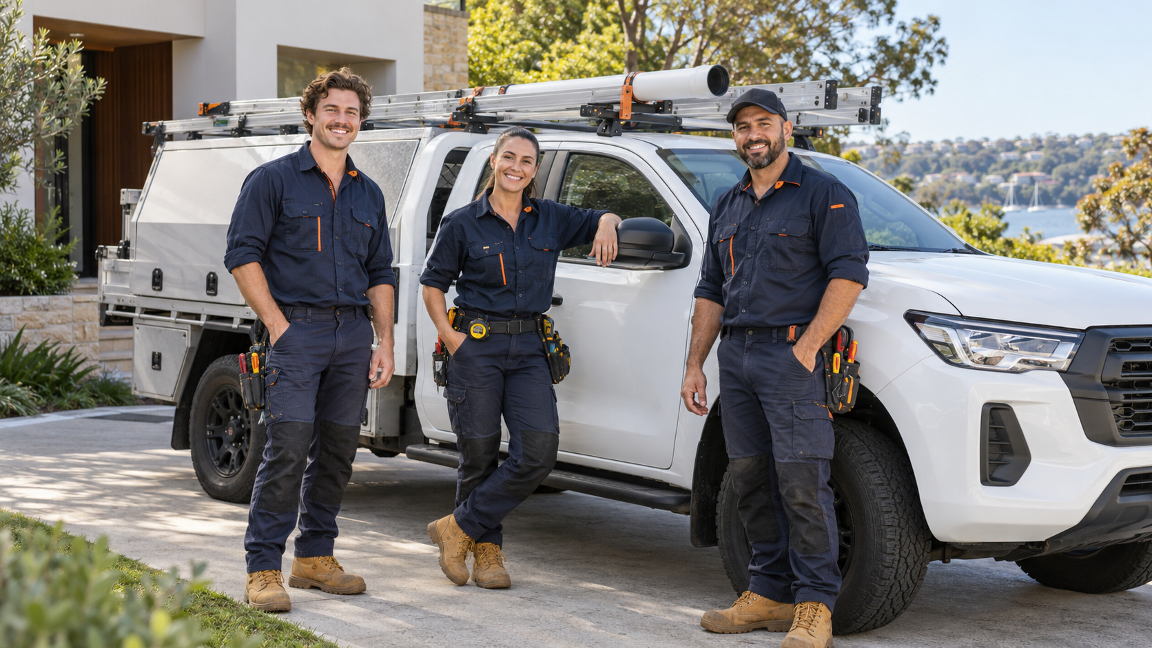 Whitford electrical team beside their service vehicle